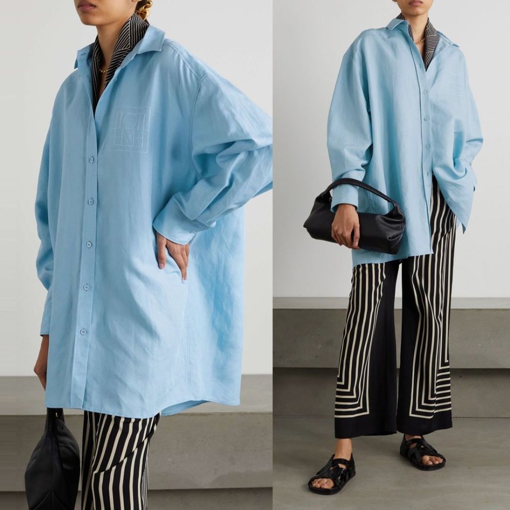 TOTÊME Oversized Tencel™ Lyocell + Linen-Blend Chambray Shirt With Chest Logo